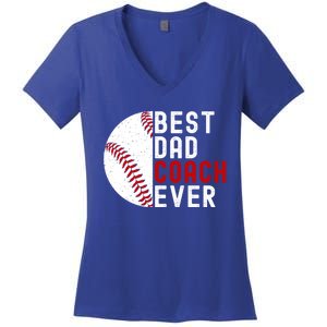 Best Dad Coach Ever Funny Baseball FatherS Day Gift Women's V-Neck T-Shirt