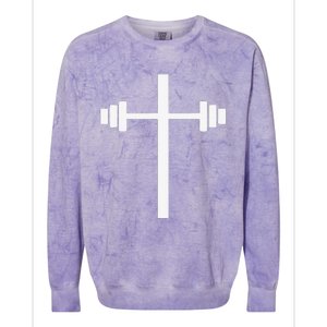 Barbell Dumbbell Cross Christian Jesus Gym Workout Lifting Colorblast Crewneck Sweatshirt