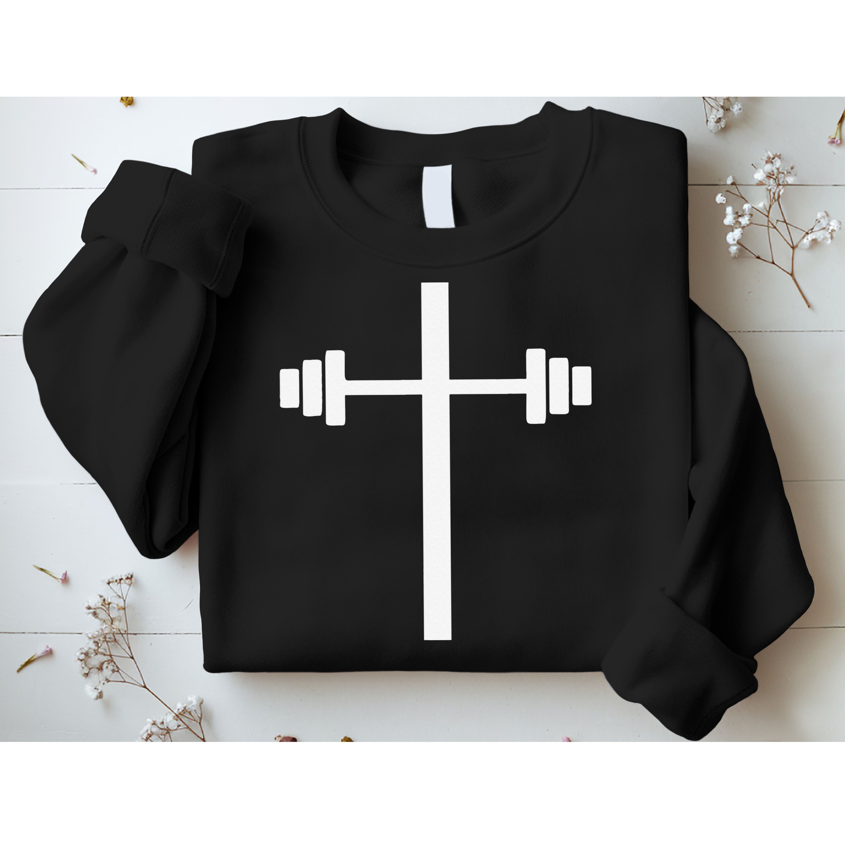 Barbell Dumbbell Cross Christian Jesus Gym Workout Lifting Sweatshirt