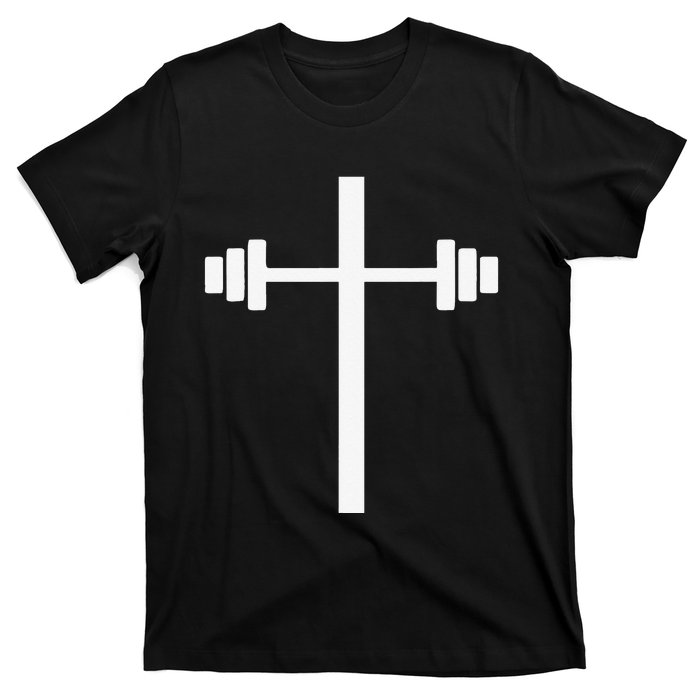 Barbell Dumbbell Cross Christian Jesus Gym Workout Lifting T-Shirt