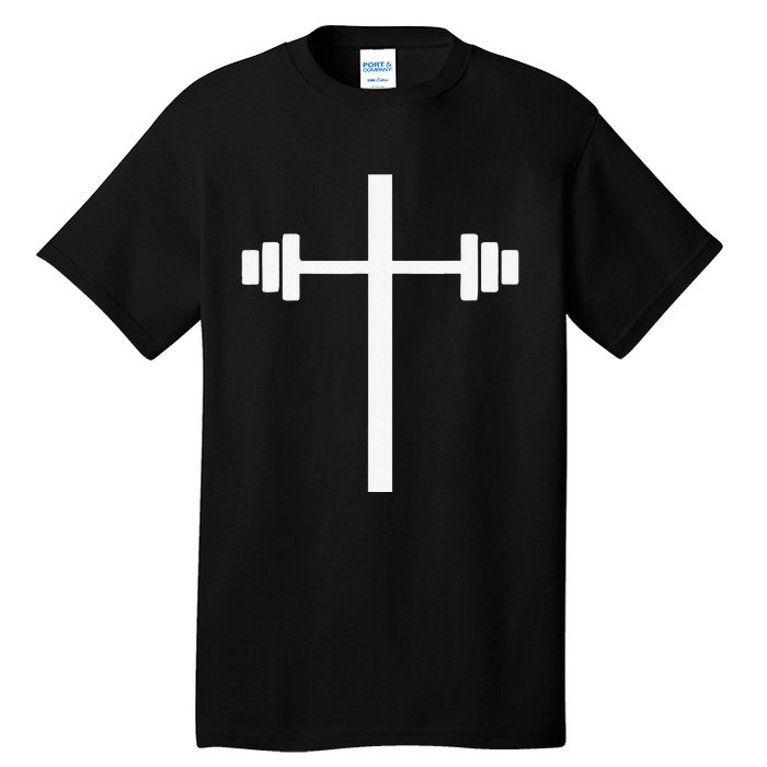 Barbell Dumbbell Cross Christian Jesus Gym Workout Lifting Tall T-Shirt