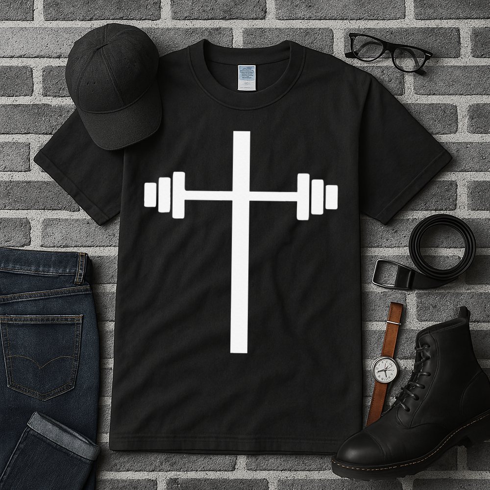 Barbell Dumbbell Cross Christian Jesus Gym Workout Lifting Tall T-Shirt