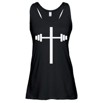 Barbell Dumbbell Cross Christian Jesus Gym Workout Lifting Ladies Essential Flowy Tank