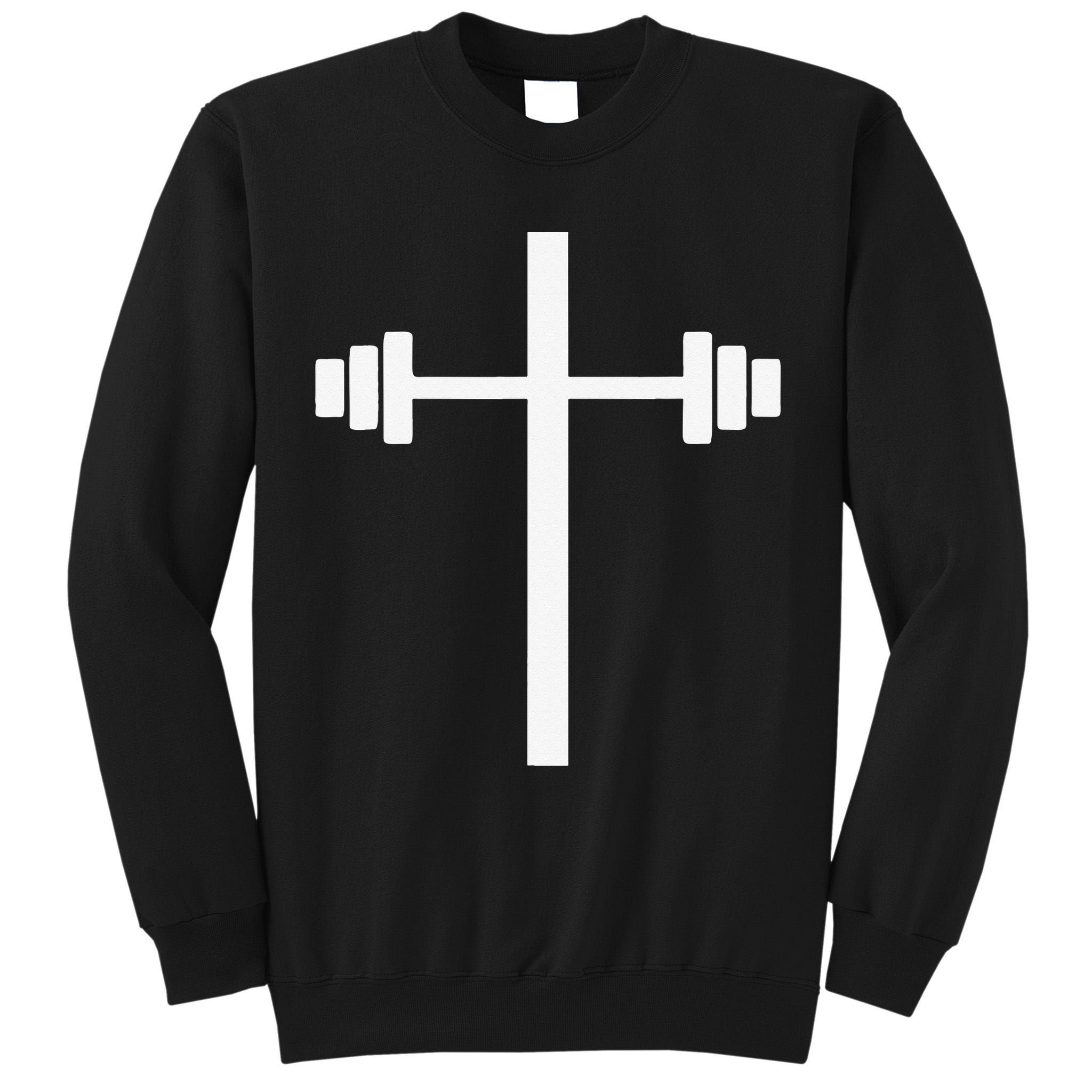 Barbell Dumbbell Cross Christian Jesus Gym Workout Lifting Tall Sweatshirt
