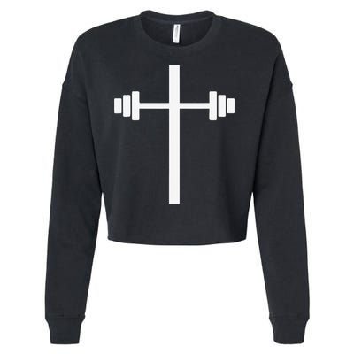 Barbell Dumbbell Cross Christian Jesus Gym Workout Lifting Cropped Pullover Crew