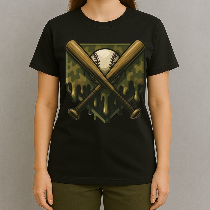 Baseball Drip Camo Home Plate Sports Cool Game Day Drip T-Shirt