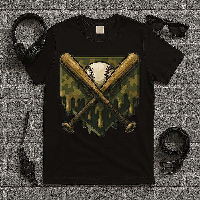 Baseball Drip Camo Home Plate Sports Cool Game Day Drip T-Shirt
