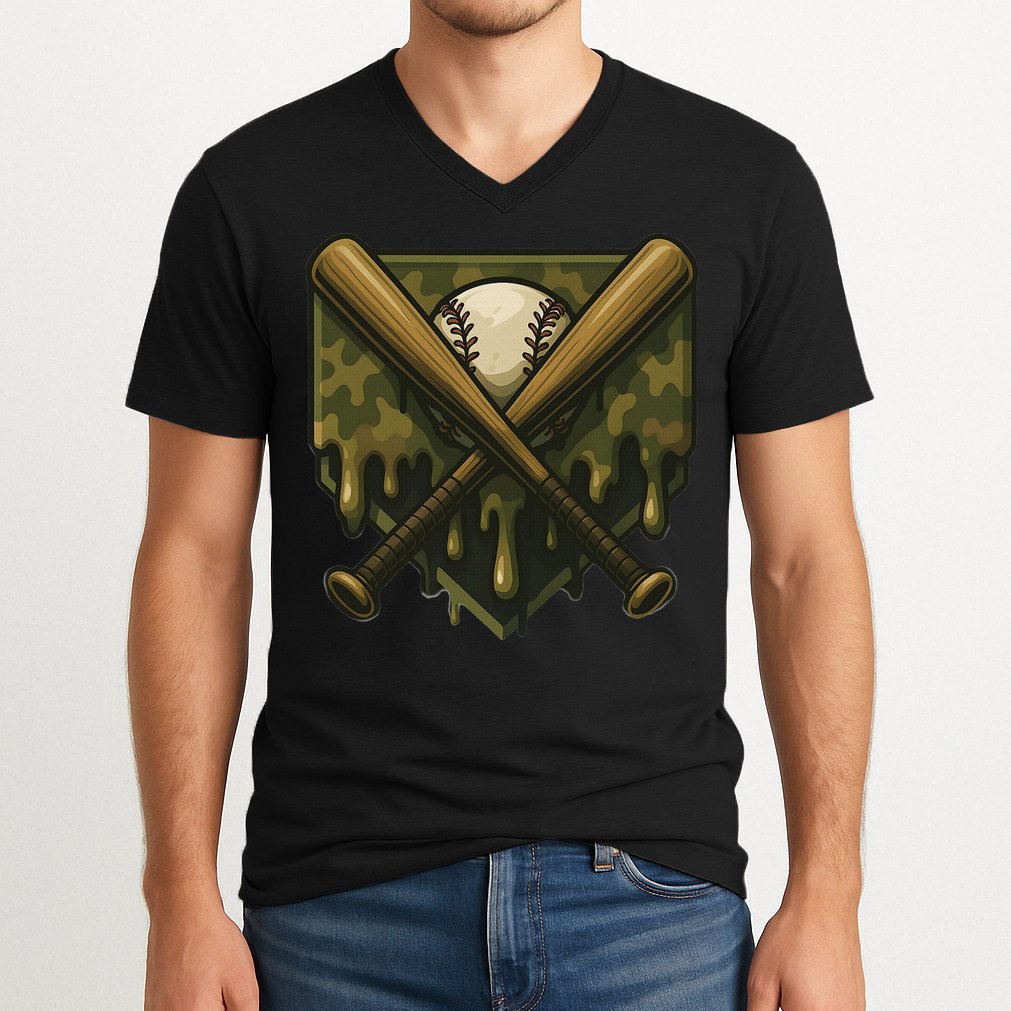 Baseball Drip Camo Home Plate Sports Cool Game Day Drip V-Neck T-Shirt