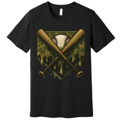 Baseball Drip Camo Home Plate Sports Cool Game Day Drip Premium T-Shirt