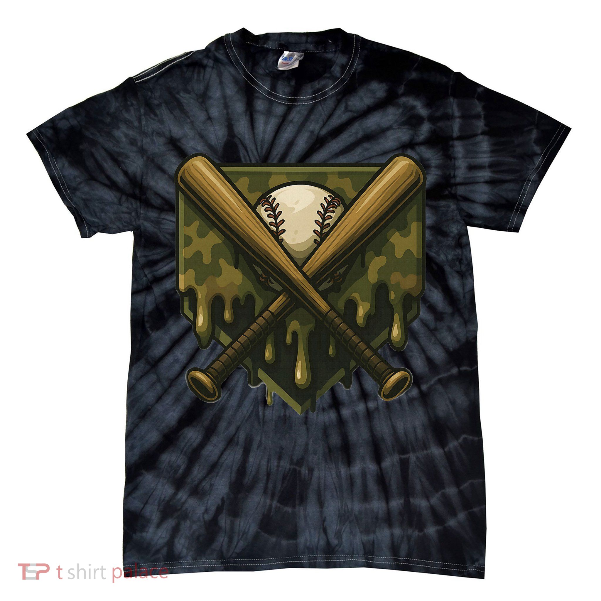Baseball Drip Camo Home Plate Sports Cool Game Day Drip Tie-Dye T-Shirt