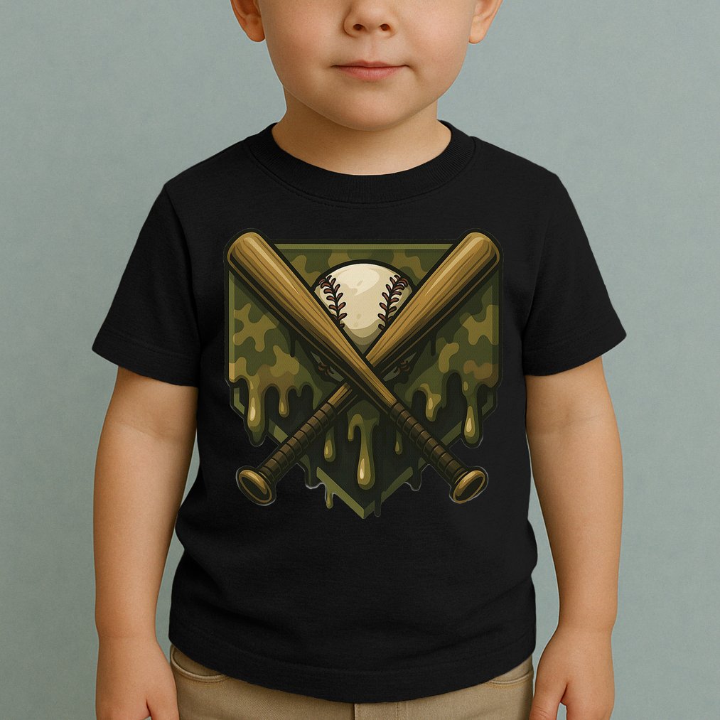 Baseball Drip Camo Home Plate Sports Cool Game Day Drip Toddler T-Shirt