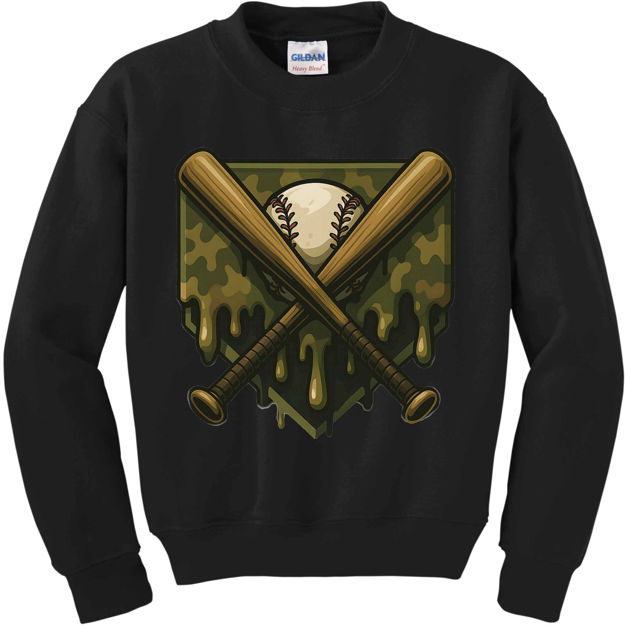 Baseball Drip Camo Home Plate Sports Cool Game Day Drip Kids Sweatshirt