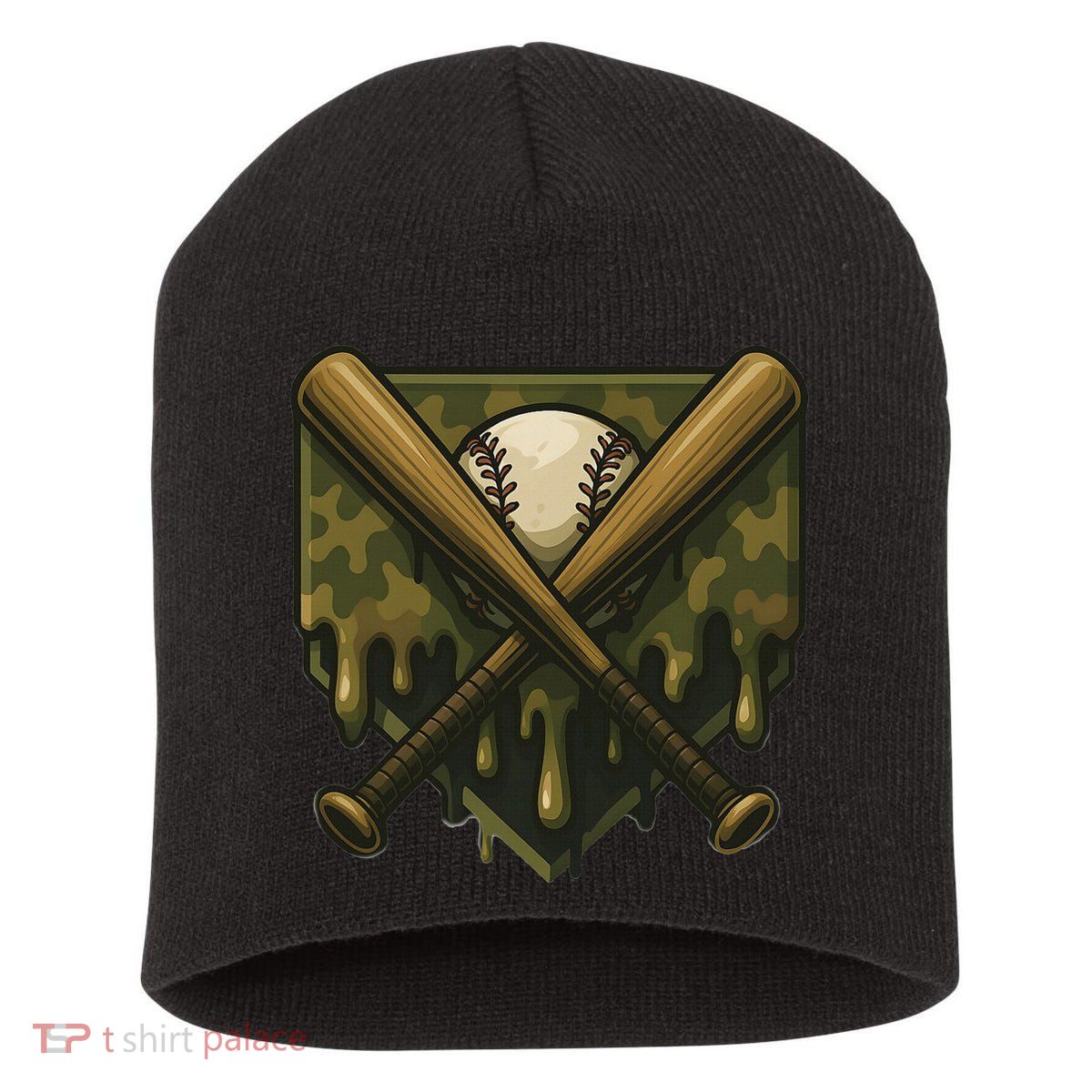 Baseball Drip Camo Home Plate Sports Cool Game Day Drip Short Acrylic Beanie