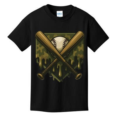 Baseball Drip Camo Home Plate Sports Cool Game Day Drip Kids T-Shirt