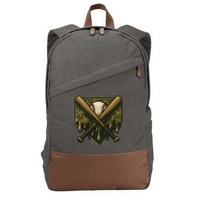 Baseball Drip Camo Home Plate Sports Cool Game Day Drip Cotton Canvas Backpack