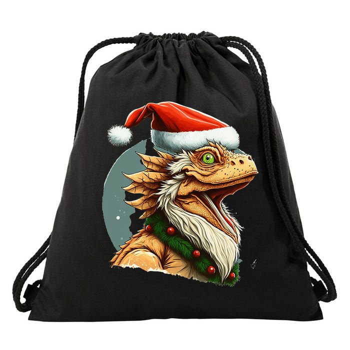 Bearded Dragon Christmas Drawstring Bag