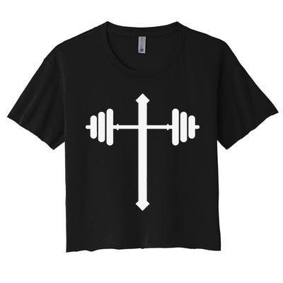 Barbell Dumbbell Cross Christian Jesus Gym Workout Lifting Gift Women's Crop Top Tee