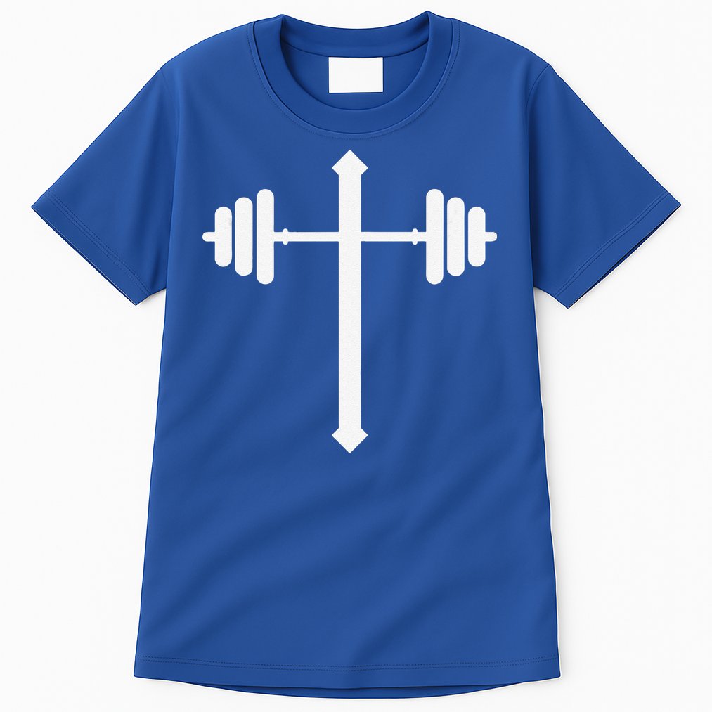 Barbell Dumbbell Cross Christian Jesus Gym Workout Lifting Gift Tall T-Shirt