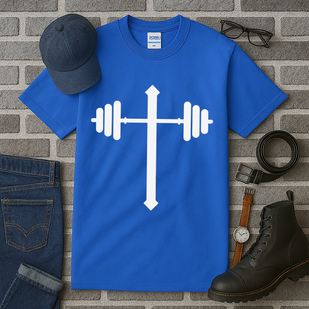 Barbell Dumbbell Cross Christian Jesus Gym Workout Lifting Gift Tall T-Shirt