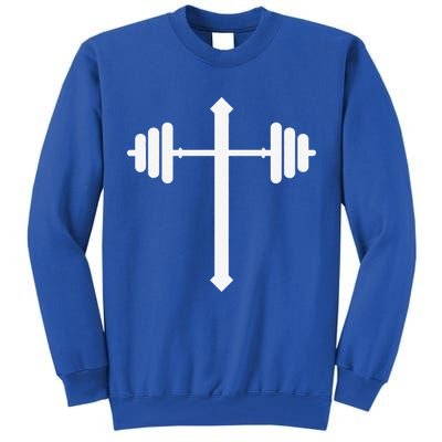 Barbell Dumbbell Cross Christian Jesus Gym Workout Lifting Gift Tall Sweatshirt