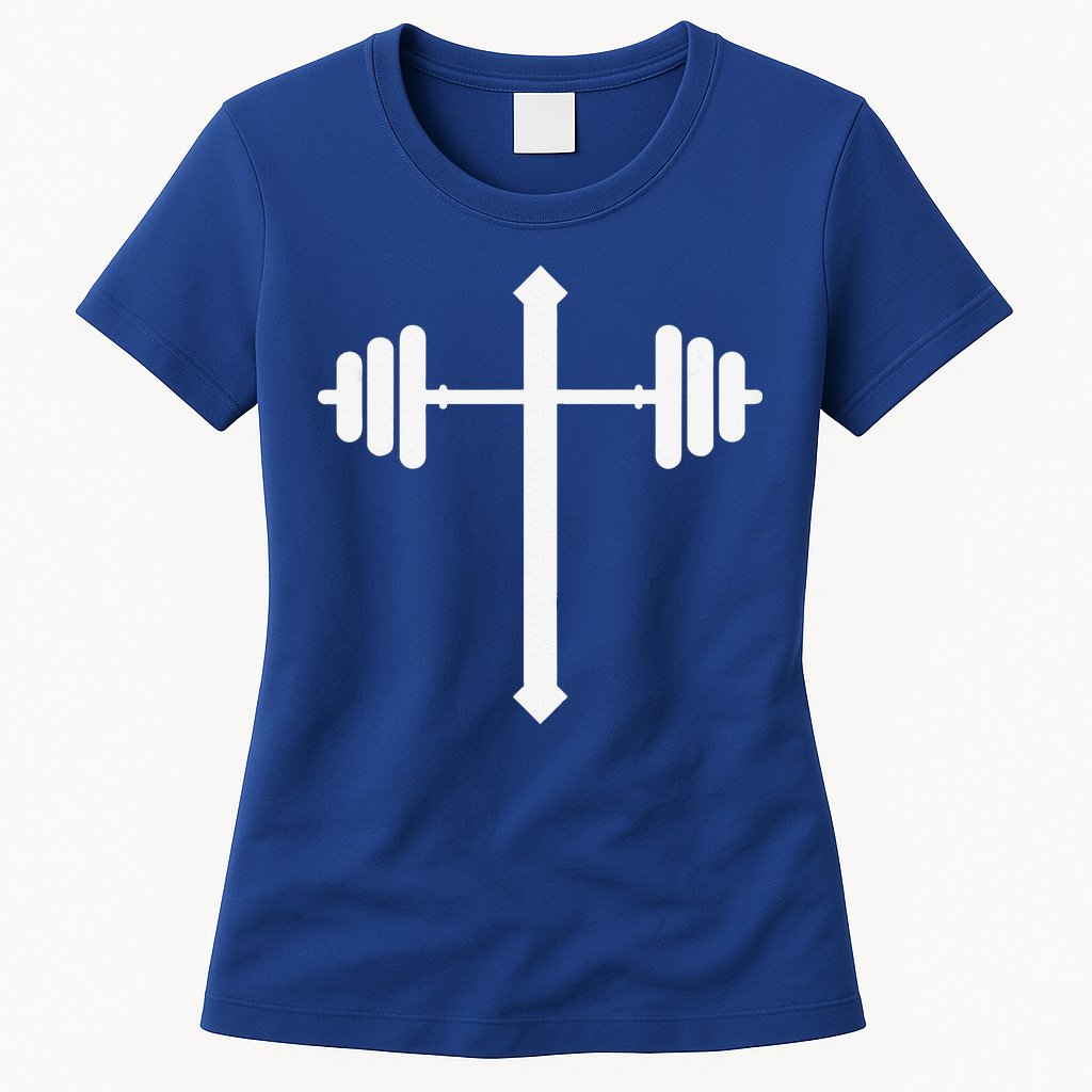 Barbell Dumbbell Cross Christian Jesus Gym Workout Lifting Gift Womens T-Shirt