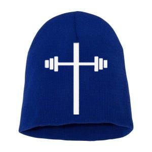 Barbell Dumbbell Cross Christian Jesus Gym Workout Lifting Short Acrylic Beanie