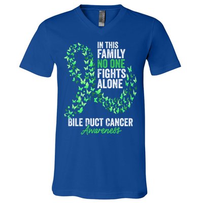 Bile Duct Cancer Awareness Month Butterflies Green Ribbon Gift V-Neck T-Shirt