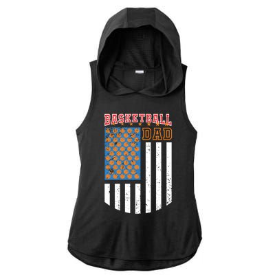 Basketball Dad Coach American Flag Sports Bball Player Daddy Gift Ladies PosiCharge Tri-Blend Wicking Draft Hoodie Tank