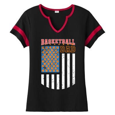 Basketball Dad Coach American Flag Sports Bball Player Daddy Gift Ladies Halftime Notch Neck Tee