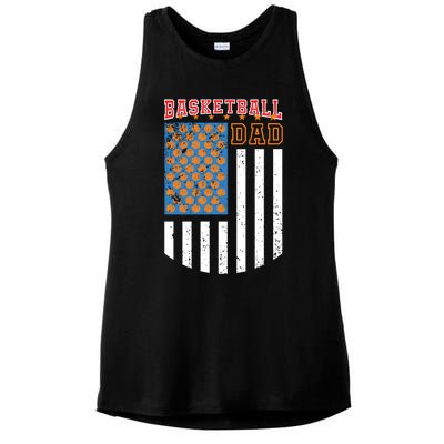 Basketball Dad Coach American Flag Sports Bball Player Daddy Gift Ladies PosiCharge Tri-Blend Wicking Tank