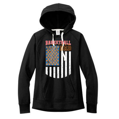 Basketball Dad Coach American Flag Sports Bball Player Daddy Gift Women's Fleece Hoodie