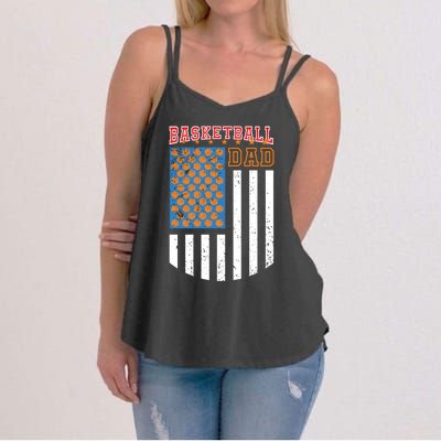 Basketball Dad Coach American Flag Sports Bball Player Daddy Gift Women's Strappy Tank