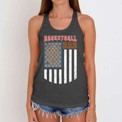 Basketball Dad Coach American Flag Sports Bball Player Daddy Gift Women's Knotted Racerback Tank