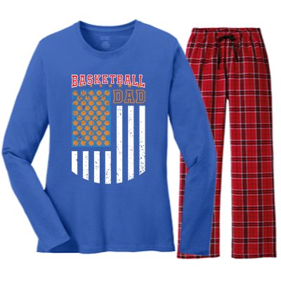 Basketball Dad Coach American Flag Sports Bball Player Daddy Gift Women's Long Sleeve Flannel Pajama Set 