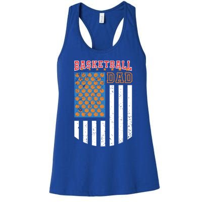 Basketball Dad Coach American Flag Sports Bball Player Daddy Gift Women's Racerback Tank