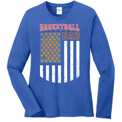 Basketball Dad Coach American Flag Sports Bball Player Daddy Gift Ladies Long Sleeve Shirt