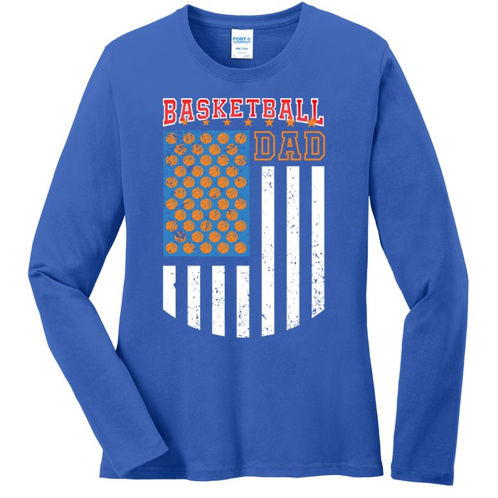 Basketball Dad Coach American Flag Sports Bball Player Daddy Gift Ladies Long Sleeve Shirt