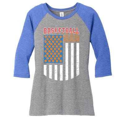 Basketball Dad Coach American Flag Sports Bball Player Daddy Gift Women's Tri-Blend 3/4-Sleeve Raglan Shirt