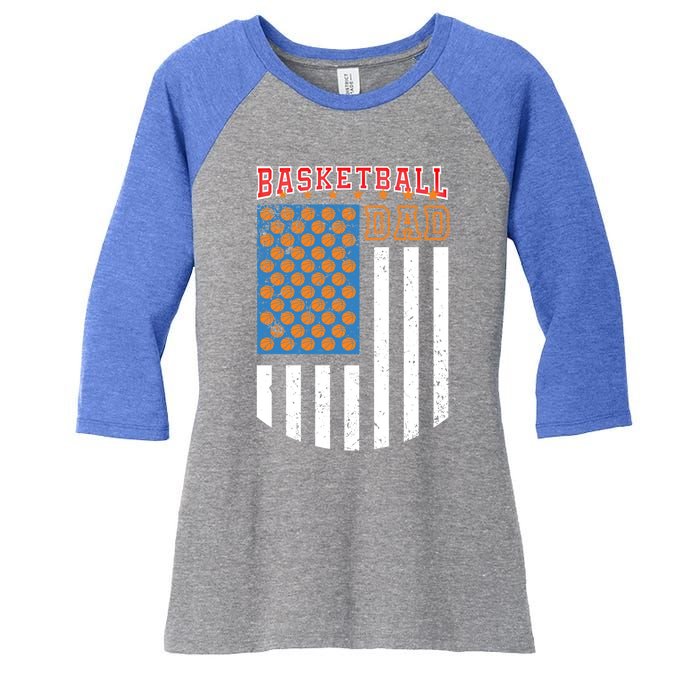 Basketball Dad Coach American Flag Sports Bball Player Daddy Gift Women's Tri-Blend 3/4-Sleeve Raglan Shirt