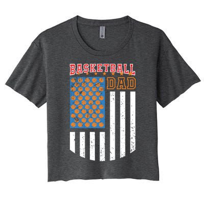 Basketball Dad Coach American Flag Sports Bball Player Daddy Gift Women's Crop Top Tee