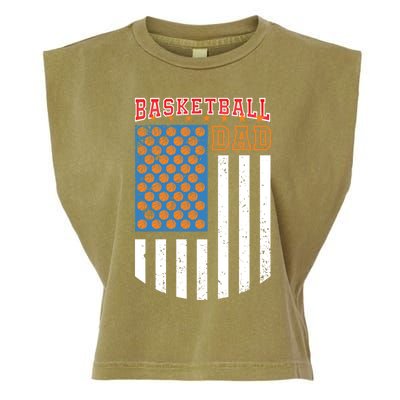 Basketball Dad Coach American Flag Sports Bball Player Daddy Gift Garment-Dyed Women's Muscle Tee