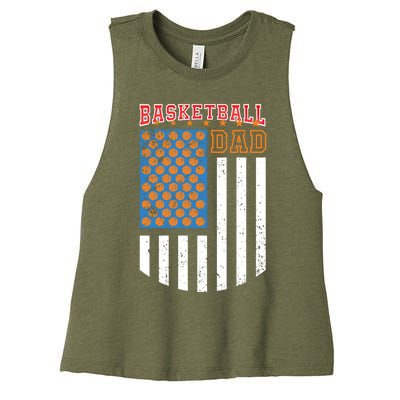 Basketball Dad Coach American Flag Sports Bball Player Daddy Gift Women's Racerback Cropped Tank