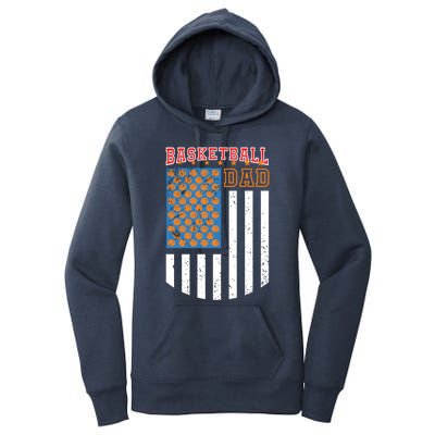 Basketball Dad Coach American Flag Sports Bball Player Daddy Gift Women's Pullover Hoodie