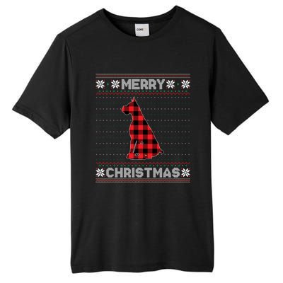 Boxer Dog Christmas Red Plaid Xmas Ugly Sweater Party Gift Tall Fusion ChromaSoft Performance T-Shirt