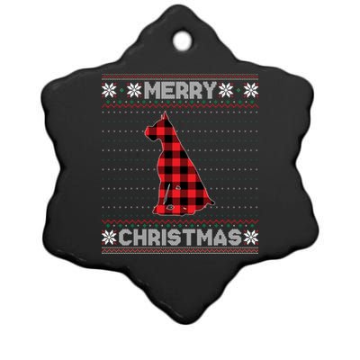 Boxer Dog Christmas Red Plaid Xmas Ugly Sweater Party Gift Ceramic Star Ornament