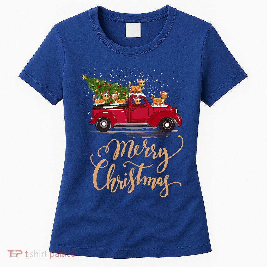 Bobcat Driving Christmas Tree Truck Bobcat Christmas Meaningful Gift Womens T-Shirt