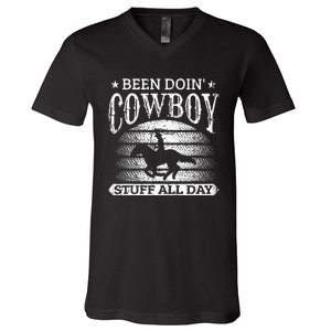 Been Doing Cow Stuff All Day Roping Racing Horse Riding V-Neck T-Shirt