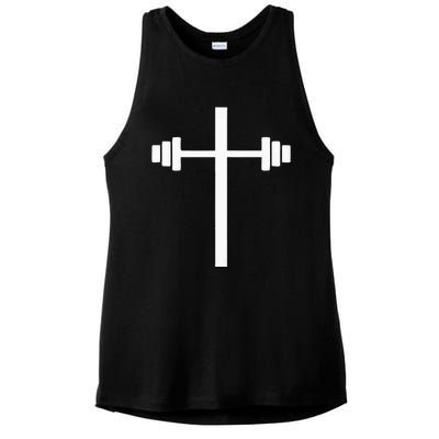 Barbell Dumbbell Cross Christian Jesus Gym Workout Lifting Ladies PosiCharge Tri-Blend Wicking Tank