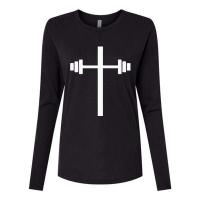 Barbell Dumbbell Cross Christian Jesus Gym Workout Lifting Womens Cotton Relaxed Long Sleeve T-Shirt