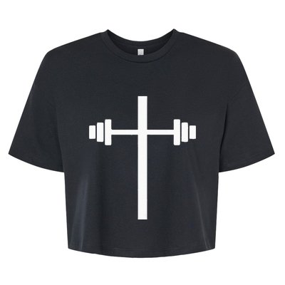 Barbell Dumbbell Cross Christian Jesus Gym Workout Lifting Bella+Canvas Jersey Crop Tee